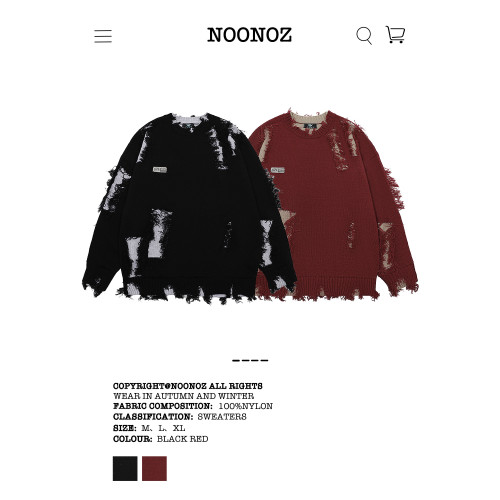 NOONOZ秋冬不規則破洞毛衣男潮牌高街嘻哈炸街oversize美式針織衫