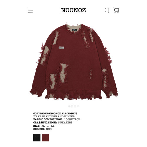 NOONOZ秋冬不規則破洞毛衣男潮牌高街嘻哈炸街oversize美式針織衫