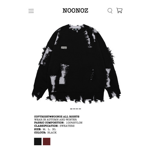 NOONOZ秋冬不規則破洞毛衣男潮牌高街嘻哈炸街oversize美式針織衫