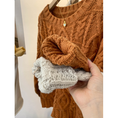 韓系復古麻花圓領針織套頭女冬季慵懶寬松毛衣外搭高級感軟糯上衣 韓系復古麻花圓領針織套頭女冬季慵懶寬松毛衣外搭高級感軟糯上衣