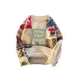 聖誕節紅色毛衣男女生冬季加絨加厚保暖針織衫港風潮流情侶裝外套