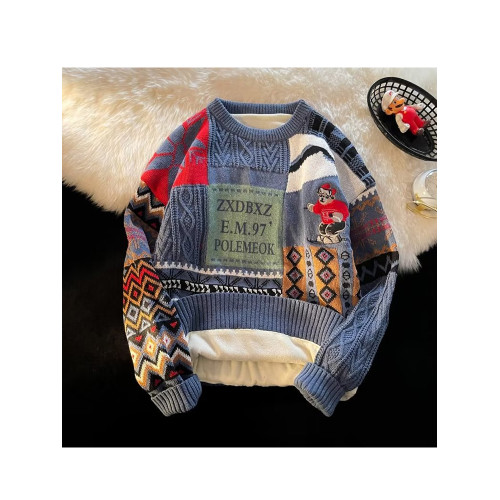 聖誕節紅色毛衣男女生冬季加絨加厚保暖針織衫港風潮流情侶裝外套