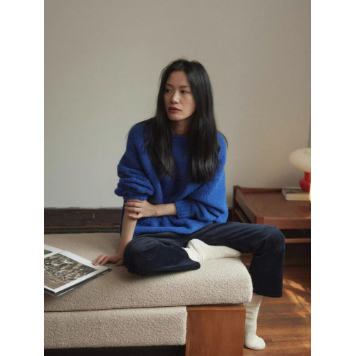 法式克萊因藍復古慵懶風毛衣女高級感秋冬加厚寬松圓領套頭針織衫 法式克萊因藍復古慵懶風毛衣女高級感秋冬加厚寬松圓領套頭針織衫