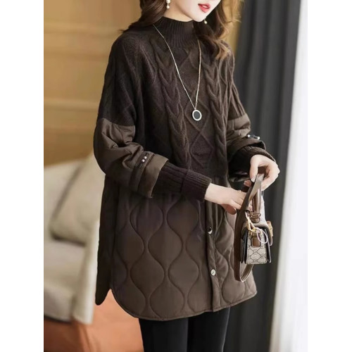 高領毛衣女中長款加厚2025秋冬新款假兩件針織衫拼接棉服寬松上衣 高領毛衣女中長款加厚2025秋冬新款假兩件針織衫拼接棉服寬松上衣