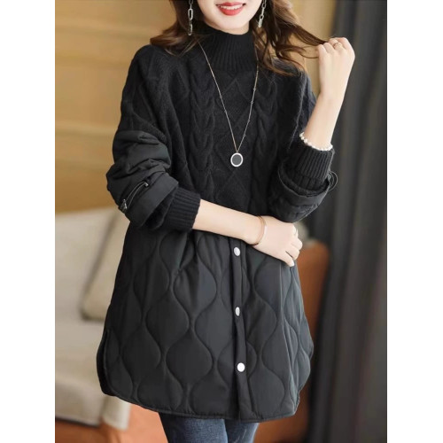 高領毛衣女中長款加厚2025秋冬新款假兩件針織衫拼接棉服寬松上衣 高領毛衣女中長款加厚2025秋冬新款假兩件針織衫拼接棉服寬松上衣