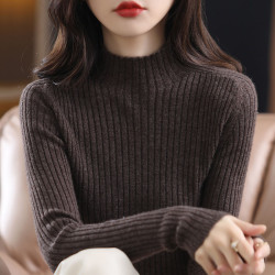 半高領直筒打底衫女修身套頭毛衣2024時尚秋新款長袖內搭針織衫