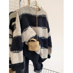 中長款套頭條紋毛衣女秋冬加厚外穿寬松慵懶風高級感秋冬2025新款