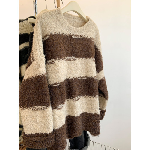 中長款套頭條紋毛衣女秋冬加厚外穿寬松慵懶風高級感秋冬2025新款 中長款套頭條紋毛衣女秋冬加厚外穿寬松慵懶風高級感秋冬2025新款