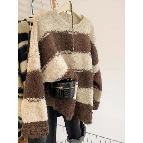 中長款套頭條紋毛衣女秋冬加厚外穿寬松慵懶風高級感秋冬2025新款 中長款套頭條紋毛衣女秋冬加厚外穿寬松慵懶風高級感秋冬2025新款