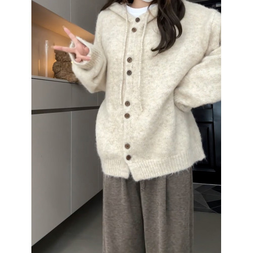 連帽毛衣外套女秋冬季2025新款寬松慵懶風針織開衫高級感加厚上衣 連帽毛衣外套女秋冬季2025新款寬松慵懶風針織開衫高級感加厚上衣