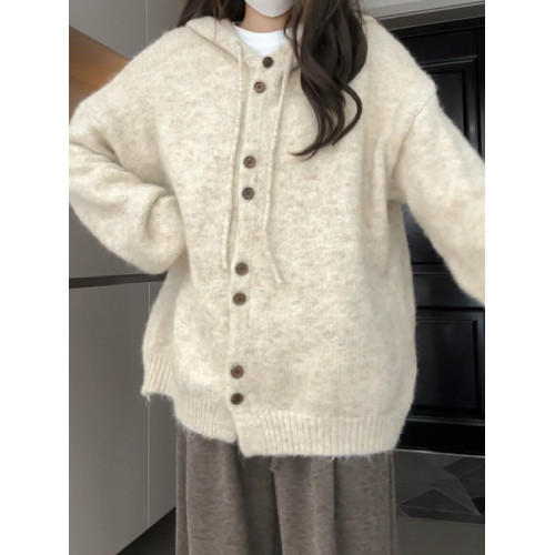 連帽毛衣外套女秋冬季2025新款寬松慵懶風針織開衫高級感加厚上衣 連帽毛衣外套女秋冬季2025新款寬松慵懶風針織開衫高級感加厚上衣