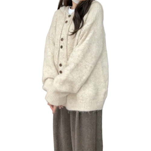 連帽毛衣外套女秋冬季2025新款寬松慵懶風針織開衫高級感加厚上衣 連帽毛衣外套女秋冬季2025新款寬松慵懶風針織開衫高級感加厚上衣