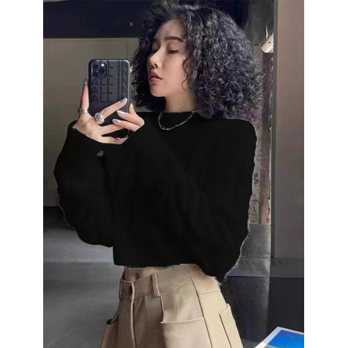 白色高級感麻花法式復古慵懶風針織衫加厚套頭毛衣秋冬短款女上衣