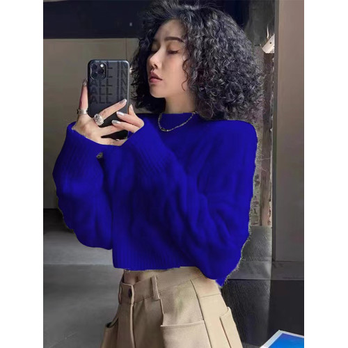 白色高級感麻花法式復古慵懶風針織衫加厚套頭毛衣秋冬短款女上衣