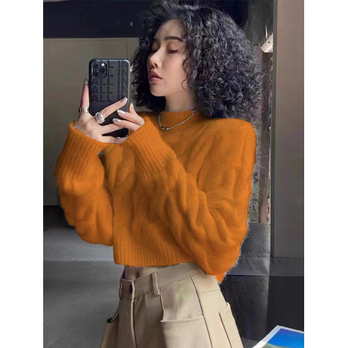 白色高級感麻花法式復古慵懶風針織衫加厚套頭毛衣秋冬短款女上衣