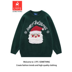 2023新年復古聖誕老人紅色毛衣秋冬寬松慵懶風圓領情侶針織打底衫
