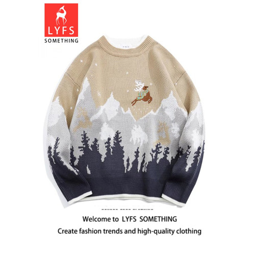 2023新年復古聖誕老人紅色毛衣秋冬寬松慵懶風圓領情侶針織打底衫 2023新年復古聖誕老人紅色毛衣秋冬寬松慵懶風圓領情侶針織打底衫