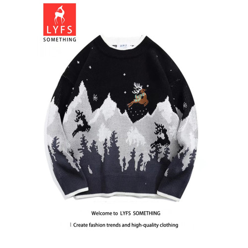 2023新年復古聖誕老人紅色毛衣秋冬寬松慵懶風圓領情侶針織打底衫 2023新年復古聖誕老人紅色毛衣秋冬寬松慵懶風圓領情侶針織打底衫