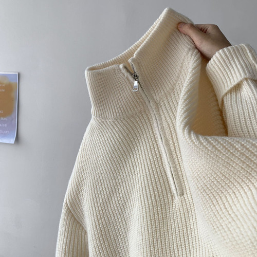 半拉鍊韓系毛衣男秋冬純色高領針織衫情侶慵懶風潮流百搭休閒外套 半拉鍊韓系毛衣男秋冬純色高領針織衫情侶慵懶風潮流百搭休閒外套