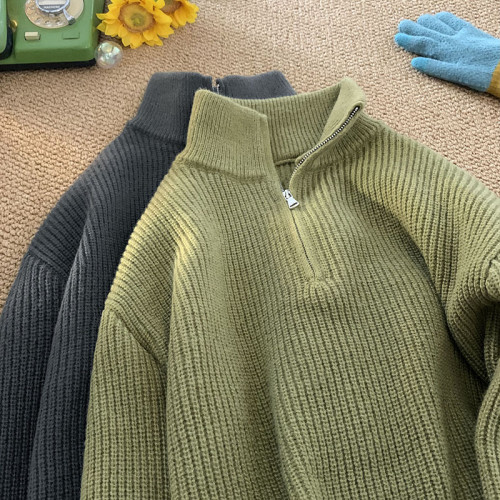 半拉鍊韓系毛衣男秋冬純色高領針織衫情侶慵懶風潮流百搭休閒外套 半拉鍊韓系毛衣男秋冬純色高領針織衫情侶慵懶風潮流百搭休閒外套