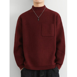 本命年紅色毛衣男秋冬季半高領針織衫男中領內搭高級感毛線上衣服