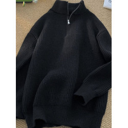 半拉鍊高領套頭毛衣男秋季cityboy慵懶風上衣百搭情侶加厚針織衫