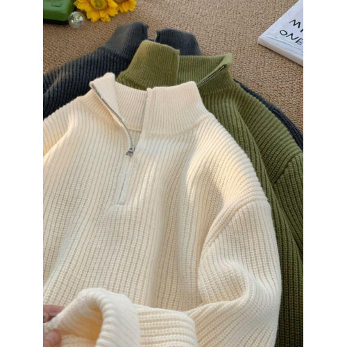 半拉鍊高領套頭毛衣男秋季cityboy慵懶風上衣百搭情侶加厚針織衫 半拉鍊高領套頭毛衣男秋季cityboy慵懶風上衣百搭情侶加厚針織衫