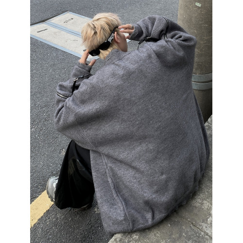 小衆解搆拉鍊開衫毛衣男秋冬灰色重工破壞美式設計感復古針織外套 小衆解搆拉鍊開衫毛衣男秋冬灰色重工破壞美式設計感復古針織外套