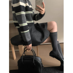 秋冬新款羊毛polo翻領復古毛衣女撞色條紋高級感內搭針織衫女上衣