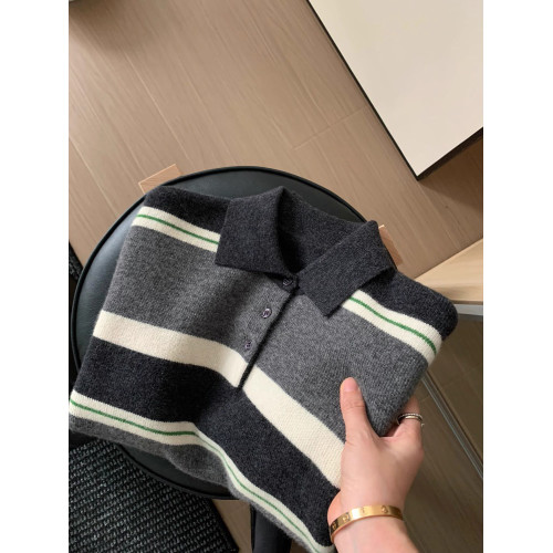 秋冬新款羊毛polo翻領復古毛衣女撞色條紋高級感內搭針織衫女上衣 秋冬新款羊毛polo翻領復古毛衣女撞色條紋高級感內搭針織衫女上衣