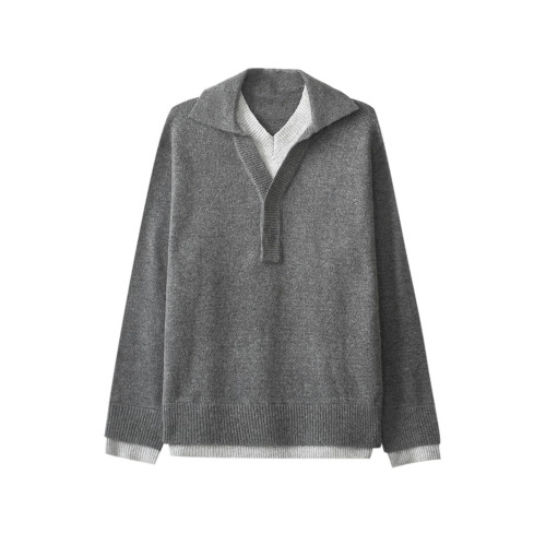 ZPZ設計感拼接撞色假兩件POLO翻領針織衫男秋冬季寬松V領套頭毛衣 ZPZ設計感拼接撞色假兩件POLO翻領針織衫男秋冬季寬松V領套頭毛衣