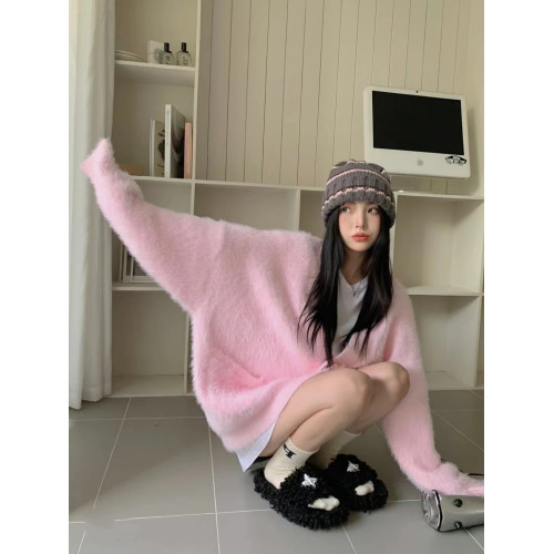 粉色軟糯毛衣外套女秋冬奶系溫柔慵懶風寬松中長款馬海毛針織開衫 粉色軟糯毛衣外套女秋冬奶系溫柔慵懶風寬松中長款馬海毛針織開衫