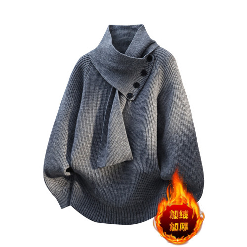 情侶加絨可翻高領毛衣男女圍巾針織衫外套秋冬寬松加厚套頭打底衫 情侶加絨可翻高領毛衣男女圍巾針織衫外套秋冬寬松加厚套頭打底衫