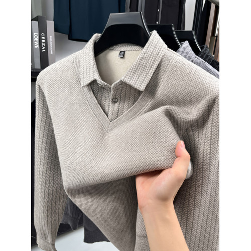 高級假兩件襯衫領加絨加厚毛衣男士一體絨冬季針織打底衫2025新款 高級假兩件襯衫領加絨加厚毛衣男士一體絨冬季針織打底衫2025新款