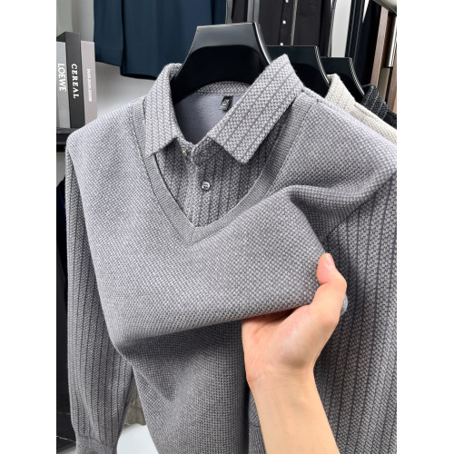 高級假兩件襯衫領加絨加厚毛衣男士一體絨冬季針織打底衫2025新款 高級假兩件襯衫領加絨加厚毛衣男士一體絨冬季針織打底衫2025新款