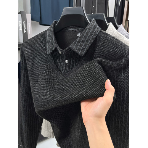 高級假兩件襯衫領加絨加厚毛衣男士一體絨冬季針織打底衫2025新款 高級假兩件襯衫領加絨加厚毛衣男士一體絨冬季針織打底衫2025新款