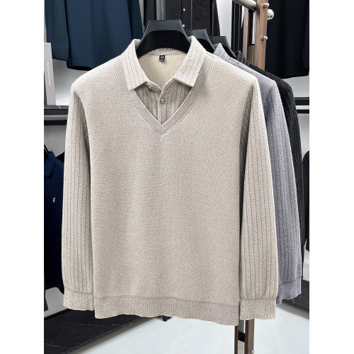 高級假兩件襯衫領加絨加厚毛衣男士一體絨冬季針織打底衫2025新款 高級假兩件襯衫領加絨加厚毛衣男士一體絨冬季針織打底衫2025新款