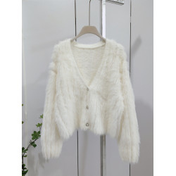 仿水貂絨名媛外搭針織外套女秋冬新款小香風高級軟糯短款毛衣上衣