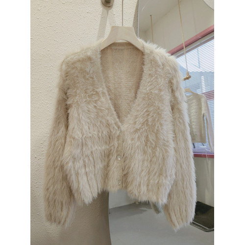 仿水貂絨名媛外搭針織外套女秋冬新款小香風高級軟糯短款毛衣上衣