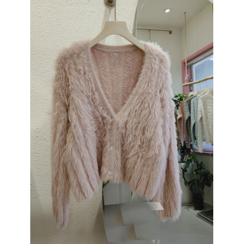 仿水貂絨名媛外搭針織外套女秋冬新款小香風高級軟糯短款毛衣上衣