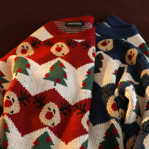 NO /美式復古聖誕樹可愛針織衫毛衣男2023新款情侶用藍楓潮牌 NO /美式復古聖誕樹可愛針織衫毛衣男2023新款情侶用藍楓潮牌