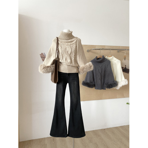 2025年秋冬新款韓系慵懶感減齡百搭毛毛袖針織衫女修身顯瘦毛衣潮