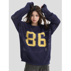 INSstudios 國潮牌情侶美式鏤空短款數字球衣針織罩衫足球服毛衣