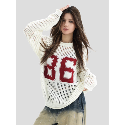 INSstudios 國潮牌情侶美式鏤空短款數字球衣針織罩衫足球服毛衣 INSstudios 國潮牌情侶美式鏤空短款數字球衣針織罩衫足球服毛衣