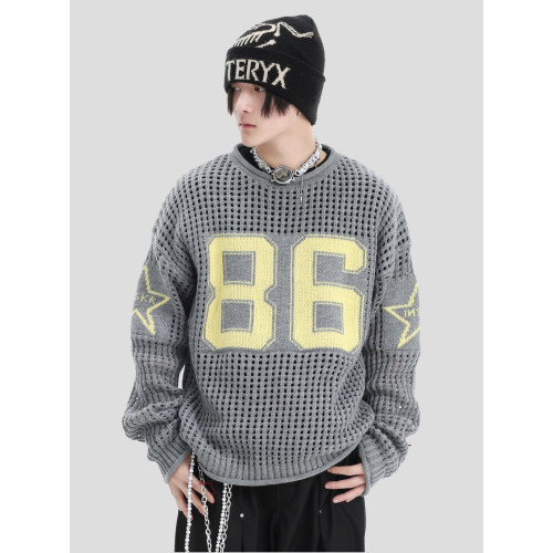 INSstudios 國潮牌情侶美式鏤空短款數字球衣針織罩衫足球服毛衣 INSstudios 國潮牌情侶美式鏤空短款數字球衣針織罩衫足球服毛衣