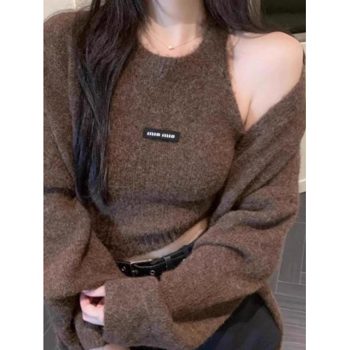 高級感慵懶風辣妹中長款毛衣外套女秋冬美拉德軟糯背心上衣兩件套 高級感慵懶風辣妹中長款毛衣外套女秋冬美拉德軟糯背心上衣兩件套