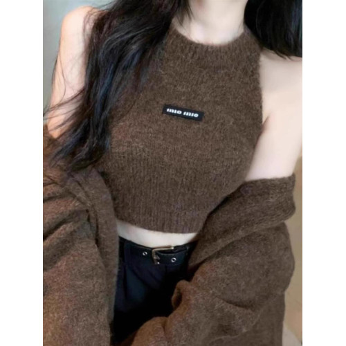 高級感慵懶風辣妹中長款毛衣外套女秋冬美拉德軟糯背心上衣兩件套 高級感慵懶風辣妹中長款毛衣外套女秋冬美拉德軟糯背心上衣兩件套