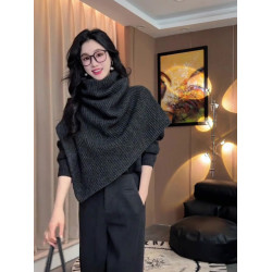 高級感超好看高領鬭篷披肩毛衣女秋冬外穿慵懶風小個子針織衫上衣