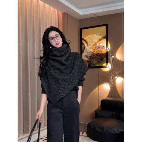 高級感超好看高領鬭篷披肩毛衣女秋冬外穿慵懶風小個子針織衫上衣 高級感超好看高領鬭篷披肩毛衣女秋冬外穿慵懶風小個子針織衫上衣