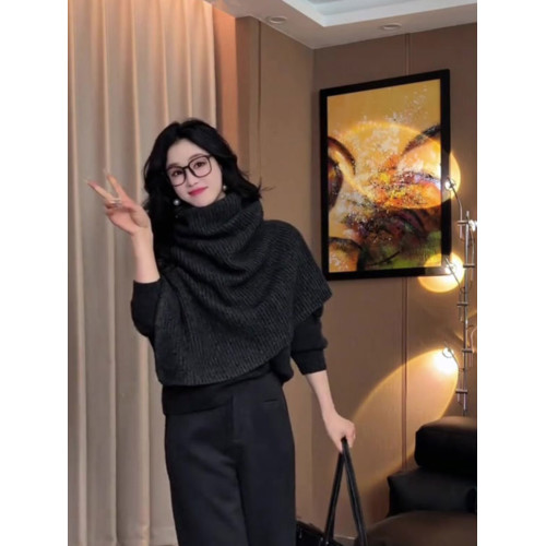 高級感超好看高領鬭篷披肩毛衣女秋冬外穿慵懶風小個子針織衫上衣 高級感超好看高領鬭篷披肩毛衣女秋冬外穿慵懶風小個子針織衫上衣